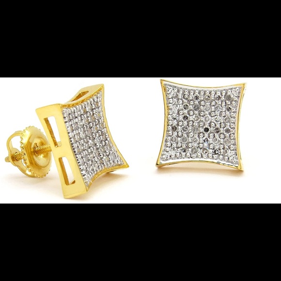 14K Yellow Gold 1/3 Carat White Diamond Kite Shape Stud Earrings - Picture 6 of 9